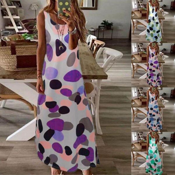 

casual dresses 2021 simple sleeveless women dress wear-resistant skin-friendly printed polyester loose polka dot plus size summer, Black;gray
