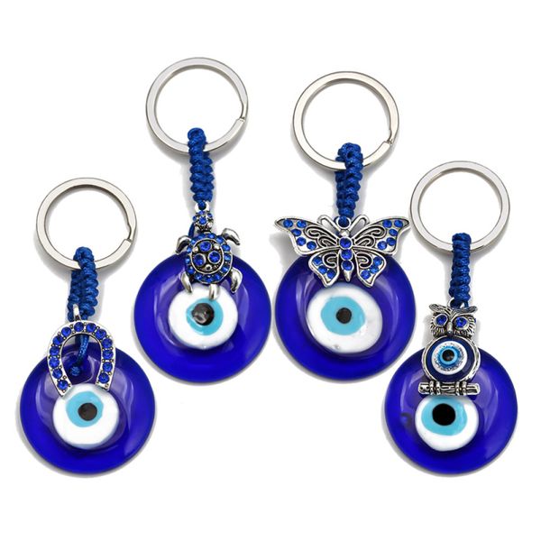 

new fashion handmade woven tassel evil eye keychain animal cham keyrings for wholesale, Silver