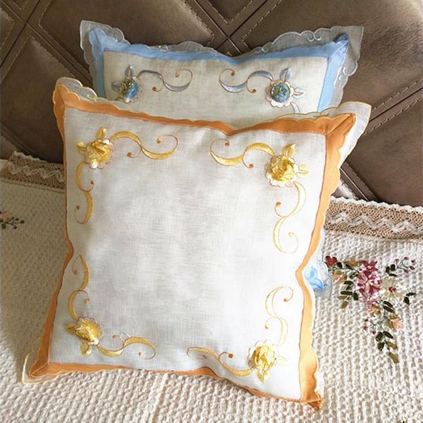 

cushion/decorative pillow european pastoral slub yarnc embroidered cushion cover flower pillowcase bedside back