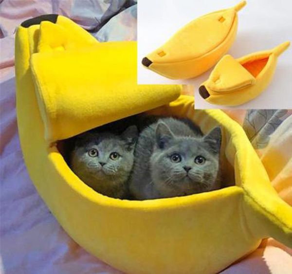 

small pet bed banana shape fluffy warm soft plush breathable cat products house christmas decor home #11 beds & furniture