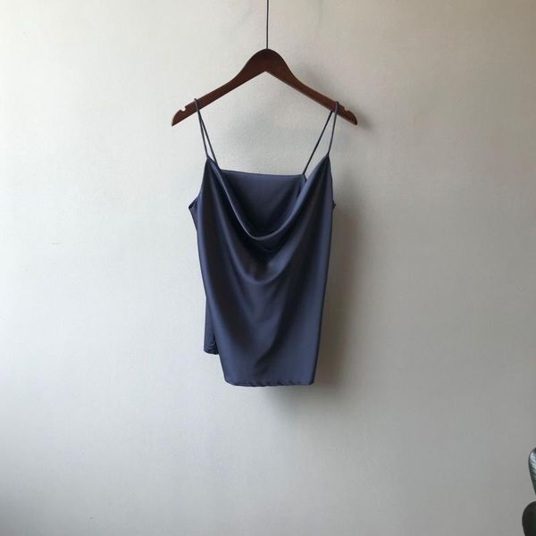 

women's tanks & camis sherhure 2021 women summer chic pure color satin material strap tank elegant v-neck female, White