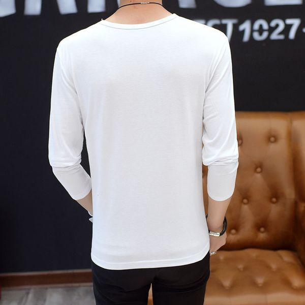 

t-shirts long sleeve backing shirt solid color round neck pure white t-shirt slim spring men's wear 9p8p, White;black
