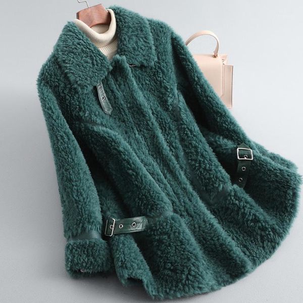 

women's wool & blends 100% short design warm winter women real fur lapel shearling furry oversized jacket coat, Black