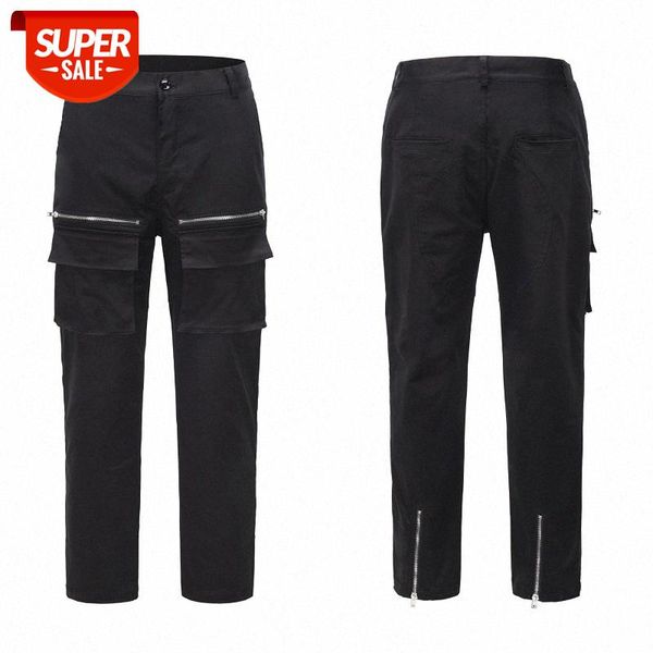 

vibe style retro three-dimensional pocket trousers zipper function street solid color wild loose casual overalls #ae1q, Black