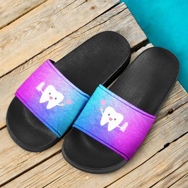 

gradient purple blue cute dentist pattern summer women sandals casual anti-slip home slippers for ladies slides 2021, Black