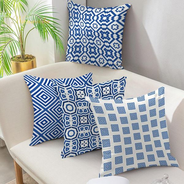 

pillow case blue white geometric cushion cover 45x45 pillowcase sofa cushions decorative pillowcover polyester home decor cases