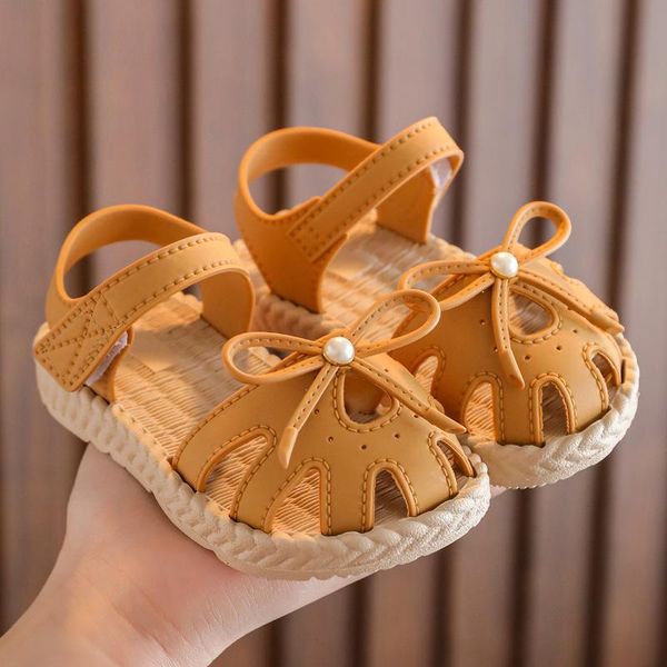 

Summer Kids Shoes 2024: Breathable Soft Princess Bow Sandals for Girls, Brown
