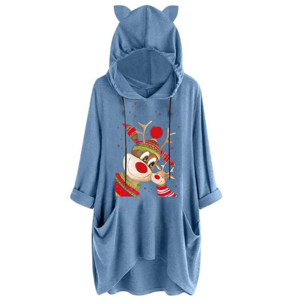 

women's hoodies & sweatshirts 2021 christmas women casual deer print hooded long sleeves pocket blouse shirt pullovers sudaderas, Black