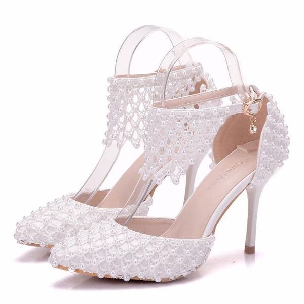 

dress shoes large size white pearl bud silk-shaped wedding stiletto pointed word wristband, Black
