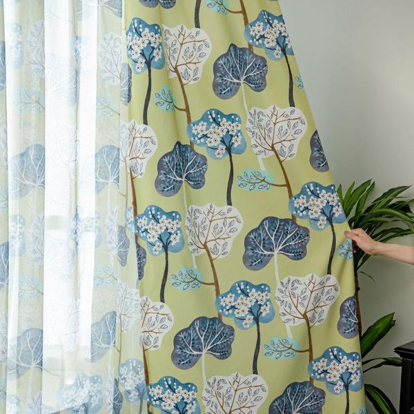 

curtain & drapes american pastoral retro country bedroom curtains fresh green banana plants leaves polyester cotton for living room panel