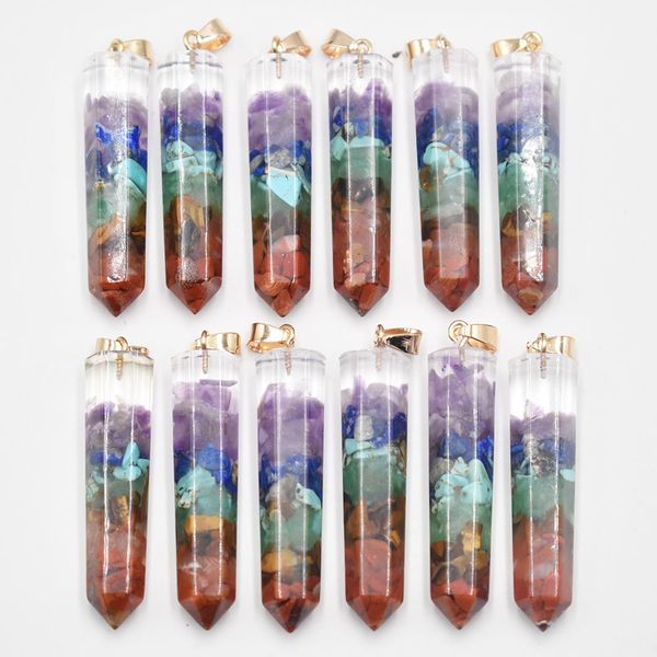 

retro colorful natural amethysts lapis lazuli 7 colors stone pillar charms pendants for necklace jewelry finding, Bronze;silver