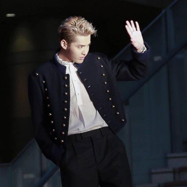 

men's wool & blends influx male woolen personality coat double-breasted short korean fashion autumn and winter collar jacket men', Black