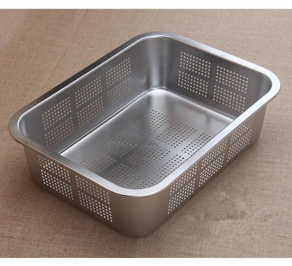 

kitchen storage & organization 304 tray stainless steel trays leak plate hole mesh strainer colander wash vegetable basin drying water filte