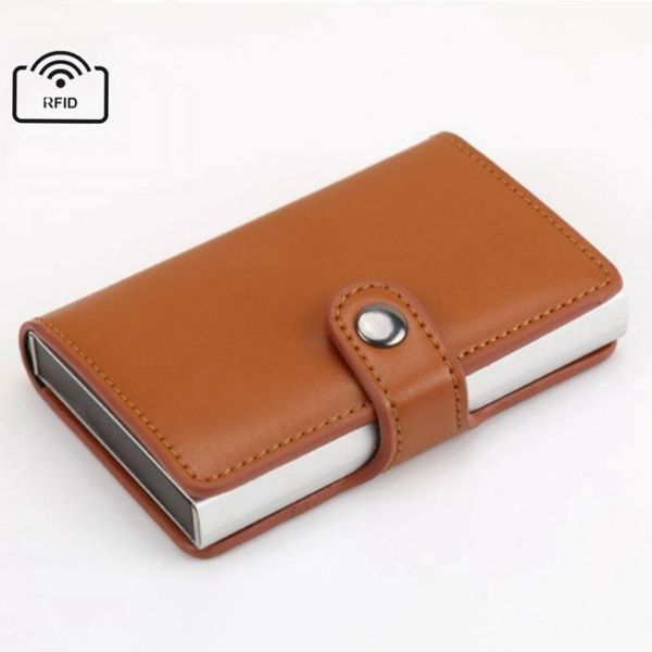 

card holders aluminum case short purse for men mini slim rfid id bank women pulled cascading hasp wallets, Brown;gray