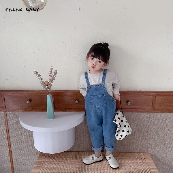 

spring baby girls casual denim overalls kids boys loose all-match suspenders pant jumpsuits, Blue
