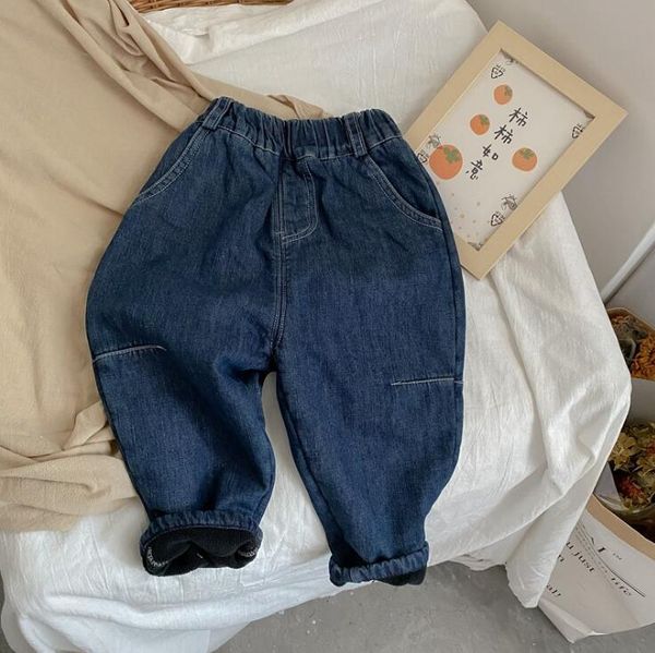 

jeans 2021 arrival girls boys denim thicken long pants winter fashion kids jean 2-8 years wd871, Blue