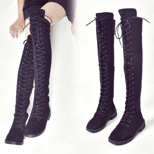 

$2021 european head square to show thin with han edition knight knee-high boots undertakes woman sandals, Black
