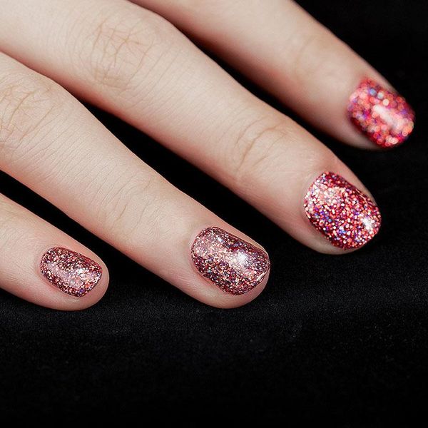 

nail gel sparkling rainbow polish soak off uv led glitter manicure art m88, Red;pink