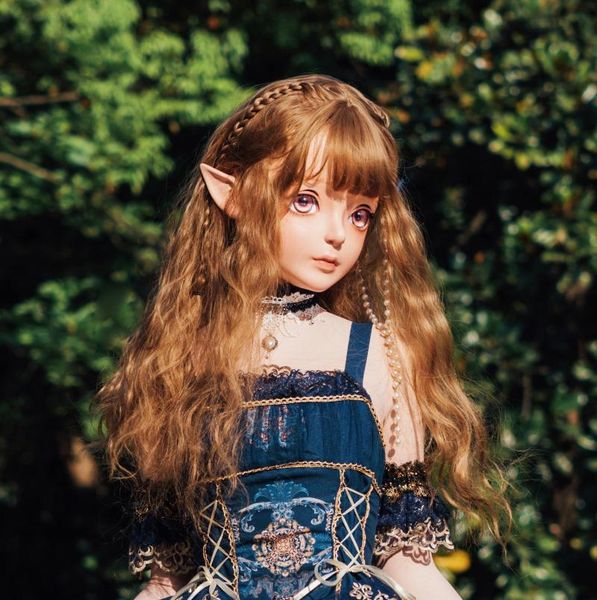 

party masks (km911)handmade female girl resin half head cosplay japanese role play bjd kigurumi mask with elf ear crossdresser doll