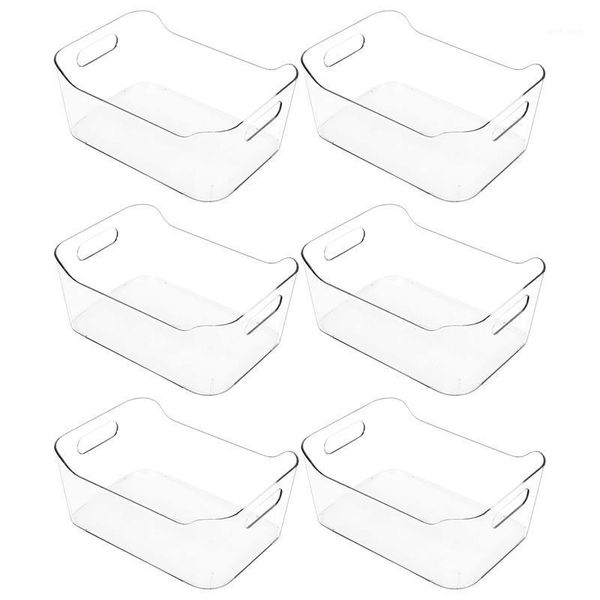 

refrigerator organizer bins 6 pack - clear small plastic fridge with handle for er, cabinet, cupboard