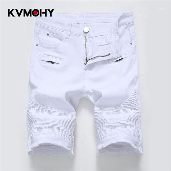 Beyaz kot pantolon erkekler için şort kargo bermuda erkek moda yıkanmış denim kısa artı beden homme1