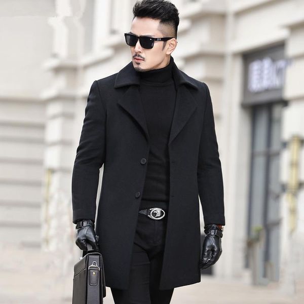 

men's wool & blends coat autumn winter jacket men woolen casual windbreaker outwear mens and casaco masculino 7d131 yy798, Black