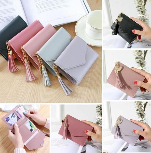 

women wallets short wallet cute small tassel fashion hasp coin purse card holder female clutch money bag pu leather lady, Red;black