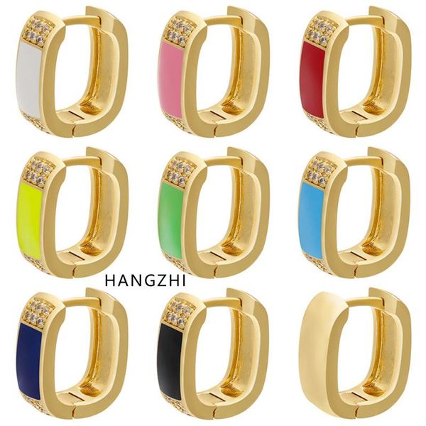 

hoop & huggie hangzhi 2021 color drip glaze enamel zircon rectangle u-shaped earrings for fashion women girls party travel jewelry, Golden;silver