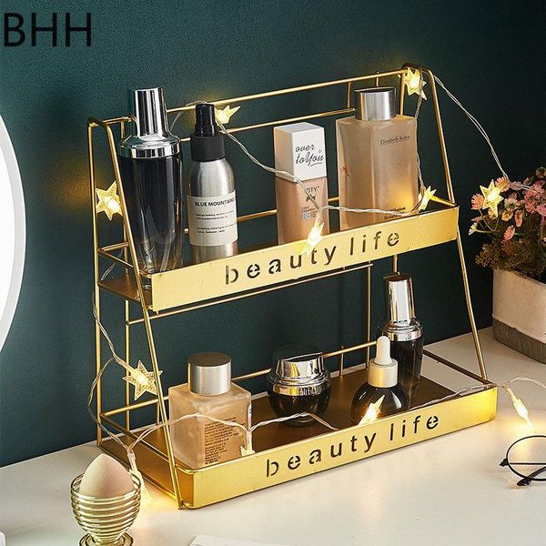 

hooks & rails gold double shelf nordic ins iron storage rack cosmetics display decorative ornaments organizer room