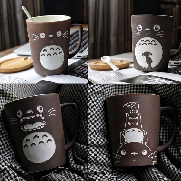 

mugs totoro theme milk / coffee with cover and spoon pure color cup kitchen tool gift