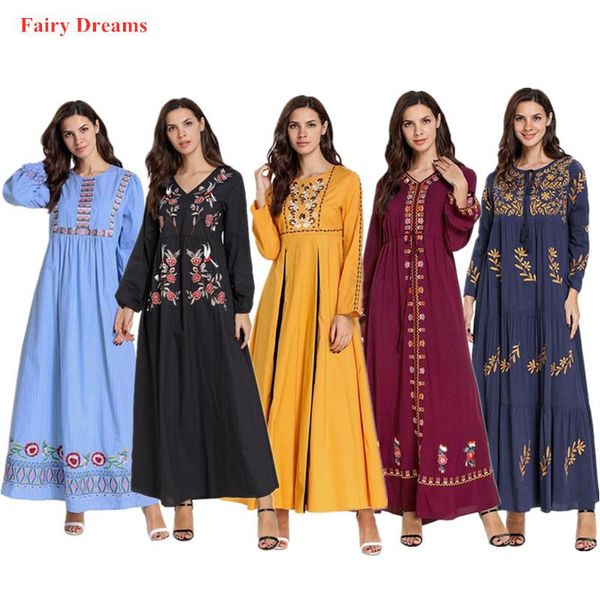 Roupas étnicas Tamanho Grande Roupas Islâmicas Muçulmanas Vestido Maxi Kaftan Robe Paquistão Turco Turquia Dubai Bordado Abayas Para Mulheres Étnicas