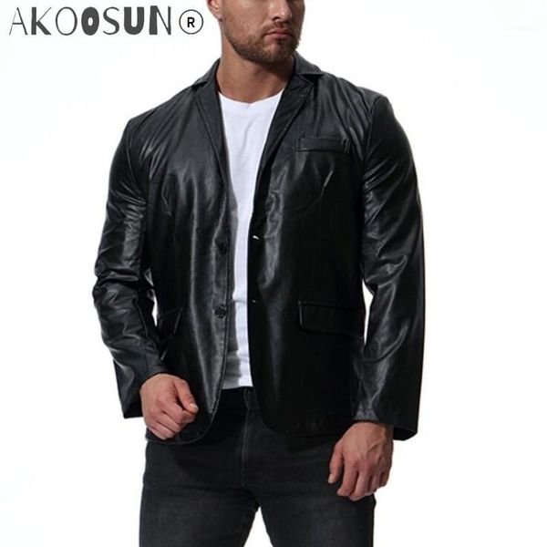 

men's suits & blazers 2021 autumn and winter blazer men europe america trend pu leather clothing england large size casual suit jacket, White;black