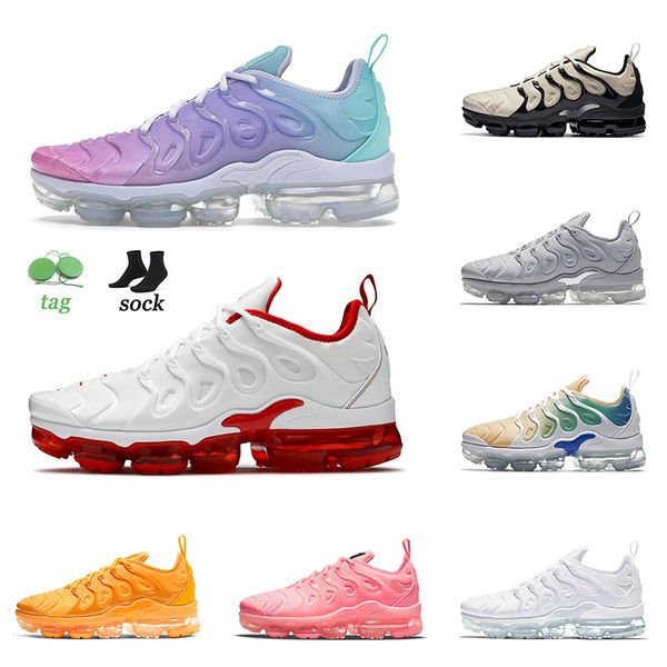 

wholeslae 2021 arrival tn plus running shoes pastel cherry triple white cool grey light bone metallic gold atlanta sports outdoor sneakers, White;red