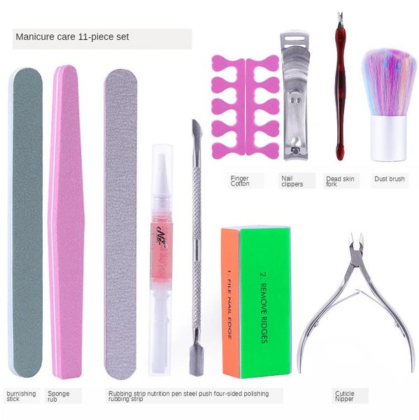 

nail art kits file buffer sandpaper tool box cuticle push scissors dead skin remover dotted line pen cleaning brush manicure set