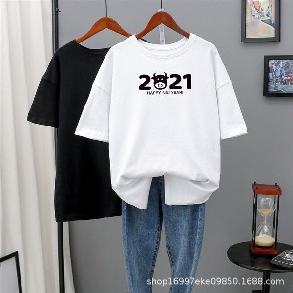 

women's t-shirt cotton short sleeve men's and summer round neck with casual letter print, White