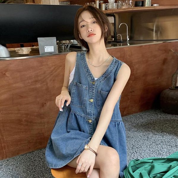 

casual dresses asian size mini sundress summer denim dress for women clothes 2021 clothing streetwear beach fairy grunge core, Black;gray