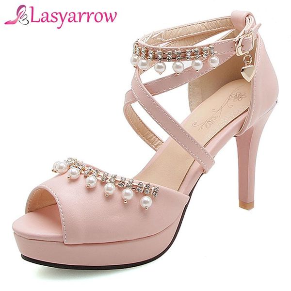 

lasyarrow thin high heel women shoes peep toe fashion elegant ladies sandals crystal string beading chain summer woman f06, Black