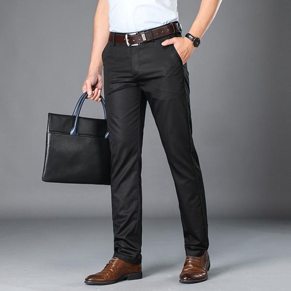 

summer casual pants men thin breath regular straight pocket full length business male trousers plus size 42 men's, Black
