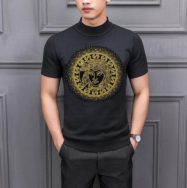 

men's sweaters short sleeve rhinestone design cool male, White;black