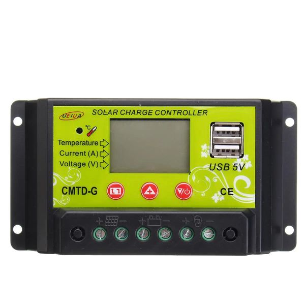 

cmtd-g 10a 12v/24v lcd pwm solar charge controller dual usb panel battery regulator
