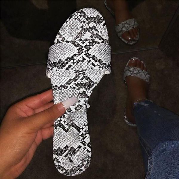 

slippers women snake print summer serpentine flat flip flops sandals large size outdoor beach slides shoes #40, Black