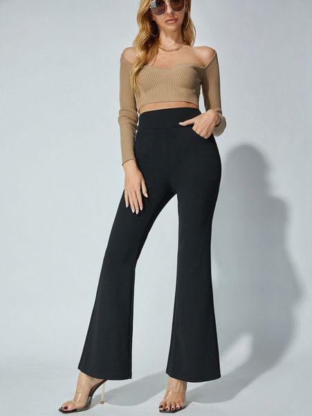 

tall high waist flare leg pants f8qf#, Black;white