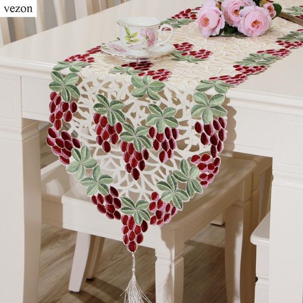 

vezon designer elegant floral full embroidery table runner decoration flag runners flowers grapes cutwork embroidered cloth
