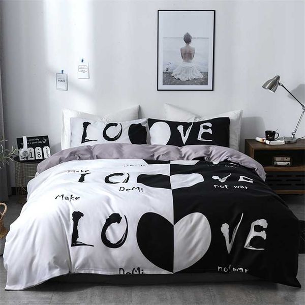 Aggcual Paar Liebe King Size Bettwäsche Set Luxusbett Quilt Tröster bedrucktes Bettdecke -Set Doppelbett Polyester Textile BE04 211007