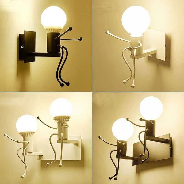 

wall lamps personality stair wrought iron robot light nordic retro creative children bedroom decoration bedside e27 lamp