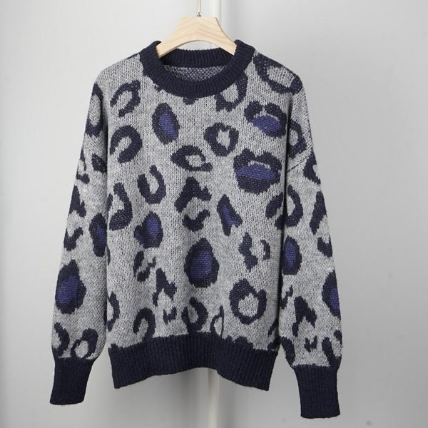 

sweaters women leopard sweater autumn o-neck long sleeve casual knit pull, White;black