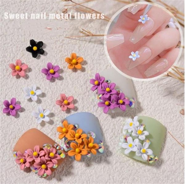 

nail art decorations 10pcs small metal flower 3d emulational jewelry manicure design accessories, Silver;gold