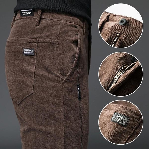 

autumn winter straight slim stretch men corduroy pants solid slacks male casual elastic thicken trousers size 28-38 men's, Black