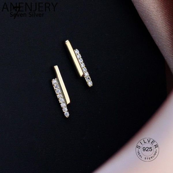 

sterling silver zircon grometric stripe stud earrings for women girls korean jewelry daily accessories fine trendy, Golden;silver