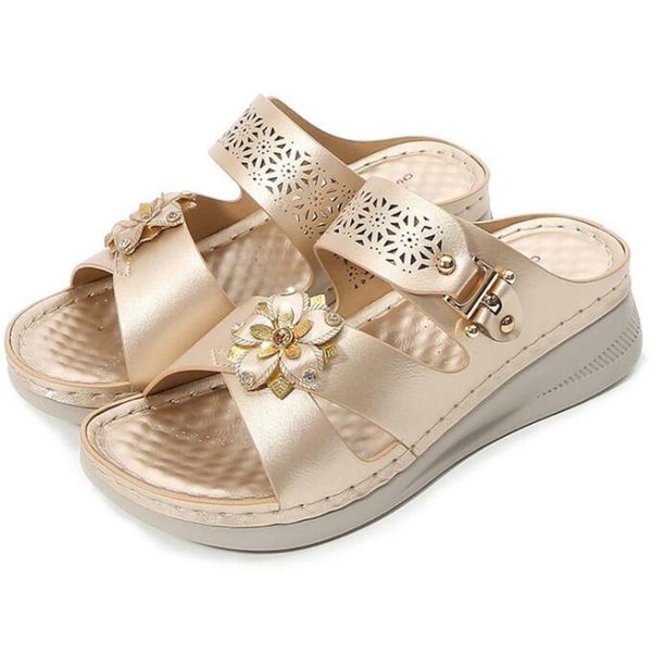 

women's wedge slippers cute flower summer ladies beach shoes soft bottom mother sandals casual non-slip female flip flop qq78, Black